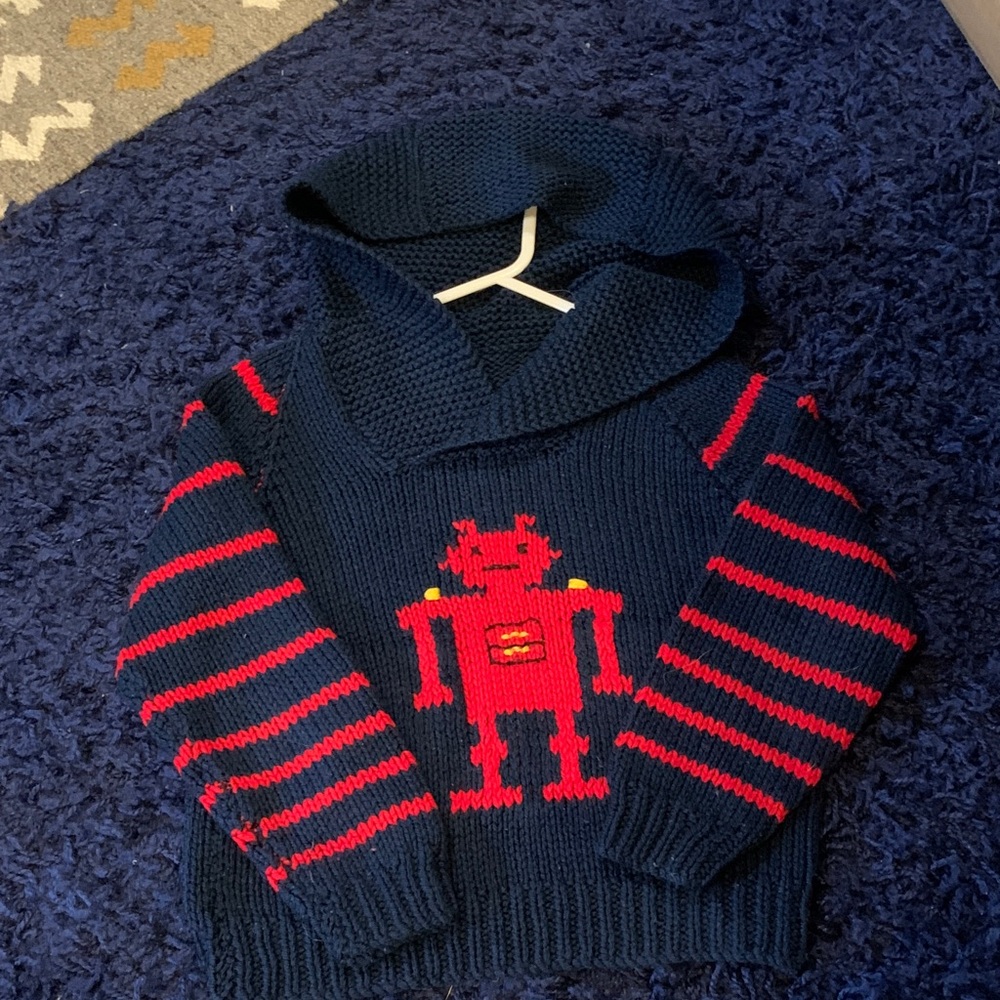 Kids Navy and Red Robot Hand knit Sweater